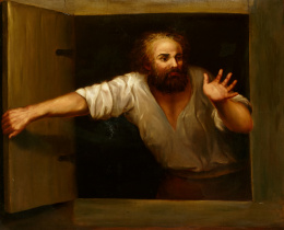 181.  ESCUELA ESPAÑOLA, SIGLO XIXAnciano saliendo de una ventana.