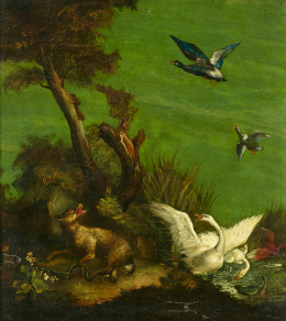 821.  ESCUELA FRANCESA, SIGLO XVIII“Zorro cazando gallinas” y “Zorro atrapado en un cepo”..