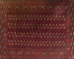 988.  Alfombra Bukhara en lana de decoración geométrica, pp. del S. XX..
