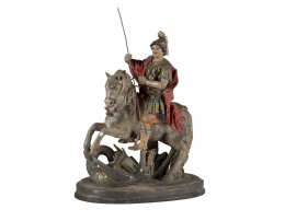 1025.  San JorgeBarro cocido y policromado.Trabajo napolitano o siciliano, S. XVIII.