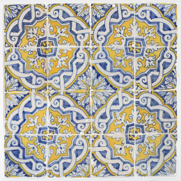1061.  Pareja de paneles de cerámica esmaltada con motivos vegetales,Trabajo portugués, S. XVII..
