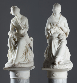 534.  “La lectura meditada” Escultura de mármol tallado,Trabajo español, ff S. XIX..