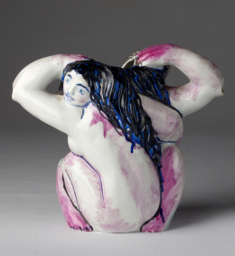 1062.  “Amor”Jarro de cerámica esmaltada.Fábrica Castro, S. XX..