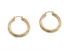 222.  Pendientes criollas estriadas diagonalmente en oro liso y mate de 18K.