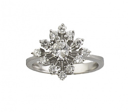 171.  Sortija rosetón con brillante central rodeado por rombo de brillantes