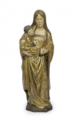 417.  Virgen con Niño. Escultura en madera tallada, policromada y dorada. Escuela Aragonesa, S. XVI.