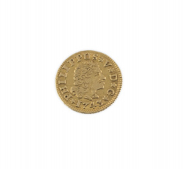 791.  Moneda de 1/2 escudo de Felipe V. Sevilla 1743 en oro