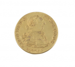 799.  Moneda de 8 escudos de Carlos III. Madrid 1784 en oro. Probablemente reproducción.