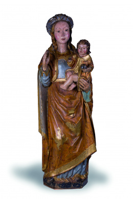 1081.  “Virgen con el Niño”Escultura en madera de roble tallada, policromada y dorada. Escuela flamenca, pps. S. XVI.