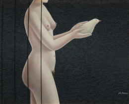 780.  JULIO ANTONIO ORTIZ (Madrid, 1921 - Villamantilla, 1998)Desnudo femenino con paloma.