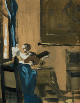 797.  JOAQUÍN VAQUERO TURCIOS (Madrid, 1933 - Santander, 2010)Mujer con un laúd (copia de Vermeer).