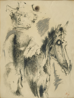 764.  ÁLVARO DELGADO (Madrid, 1922 - 2016)Hombre con sombrero a caballo.