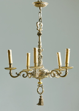 958.  Lámpara de bronce de cinco brazos de estilo barroco, quizás Francia, S. XIX.