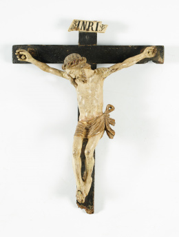 507.  Escuela flamenca o española, S. XVII - XVIII.“Cristo crucificado”Madera tallada y policromada..