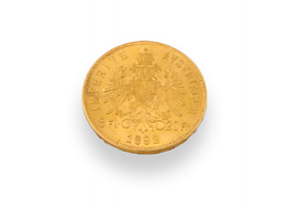708.  Moneda de 8 florines del imperio Austrohúngaro en oro.Francisco José 1892.