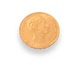 712.  Moneda de 25 ptas Alfonso XII en oro.1877.DE.