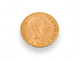 713.  Moneda de 25 ptas de Alfonso XII en oro. 1881. MS