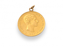 711.  Moneda de 25 ptas de Alfonso XII en oro .1880 .MS. Con asa.