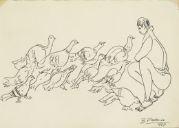 785.  BENJAMÍN PALENCIA (Barrax, 1894 - Madrid, 1980)“Dando de comer a las palomas”, 1969.