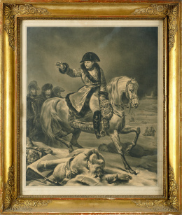 789.  Marco de madera, estucado y dorado, incluyendo una litografía de Napoleón Bonaparte.Trabajo francés, h. 1840..