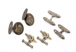 852.  Lote de tres parejas de gemelos en plata y oro de 18K.