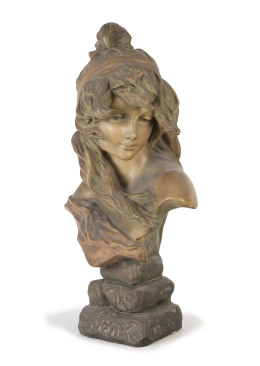 1145.  Fritz Kochendörfer (Alemania, 1871-1942).“Le Vent”.Busto femenino en terracota policromada. Firmado.