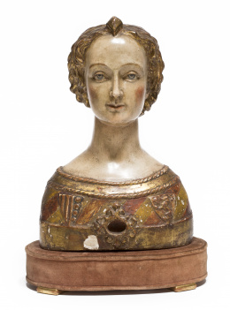 954.  Busto relicario en madera tallada, estucada, policromada y dorada.Posiblemente trabajo italiano S. XVII