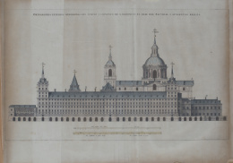 221.  PIERRE PERRET (1555-1625) según JUAN DE HERRERA“Ortografía de la entrada del templo de S. Lorenzo del Escorial y sección interior del convento y colegio”, “Ortografía y sección interior del templo de S. Lorenzo del Escorial con su retablo y altar mayor y.