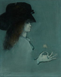 849.  JUAN GARCÉS (Marín 1935 - Madrid,  2014)Mujer con flor en la mano.