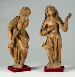 1150.  “Virgen María y San Juan Evangelista”. Madera de pino tallada. Escuela aragonesa, segunda mitad del S. XVI..