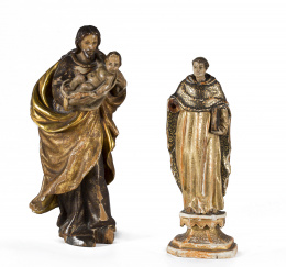 1198.  San José con el Niño. Madera tallada , policromada, dorada y estofada.Escuela sevillana S. XVIII.