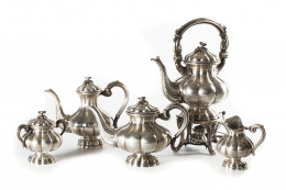 421.  Juego de café en plata marcada ley 800.Orfebre Romano, Angeletti, h.1915..