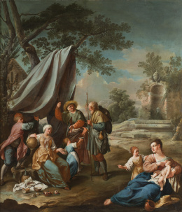 278.  PIETRO FABRIS (act. 1754-1804)Una familia de aldeanos y un peregrino, 1770/1780.