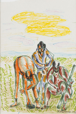 858.  BENJAMÍN PALENCIA (Barrax, Albacete, 1894 - Madrid, 1980)Tres figuras en el campo, 1972.