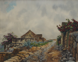 861.  PEDRO DEL CASTILLO-OLIVARES (Las Palmas, 1922 - 1989)Camino y casas.