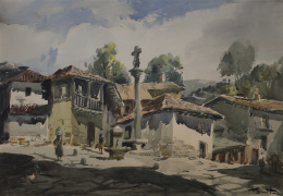 862.  RICARDO SACRISTÁN ARRIETA  (Vitoria, 1921-1981)Vista de pueblo.