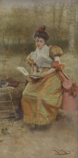 816.  ROMÁN RIBERA (Barcelona, 1849 - 1935)Dama leyendo