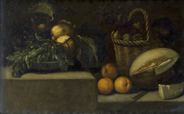 349.  FRANCISCO BARRERA (1595-1658)Bodegón con cesto de frutas, h. 1630-1638.
