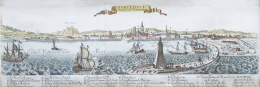 202.  JOHAN STRIDBECK DER JÜNGERE (1665-1714)Vista del Puerto de Barcelona con Montserrat al fondo.