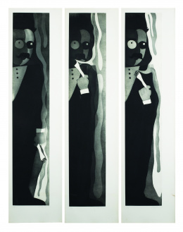 781.  EDUARDO ARROYO (Madrid, 1937) Retrato de Walter Benjamin o la teoría de la cortina de humo I, II, III, 1992.