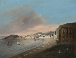 568.  ESCUELA CHINA, SEGUNDO CUARTO SIGLO XIXChina. Vista Macao, Pueblo de Chimabeiro.