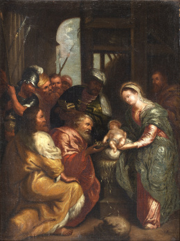 292.  CÍRCULO DE PEDRO PABLO RUBENS (Escuela flamenca, siglo XVIII)Adoración de los Reyes Magos.