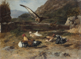 697.  FEDERICO JIMÉNEZ FERNÁNDEZ (Madrid, 1841-1910)Águila cazand