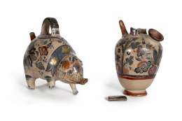 464.  Botijo en barro bruñido.Trabajo mejicano, ff. del S. XIX - pp. del S. XX.