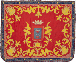 982.  Repostero de lana con decoración aplicada, escudo de los Calderón bajo corona de marqués.Trabajo español, S. XIX