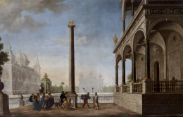 298.  ATRIBUIDO A JUAN JOSÉ CARPIO (doc. 1671-1710)Escena bíblica en un palacio.