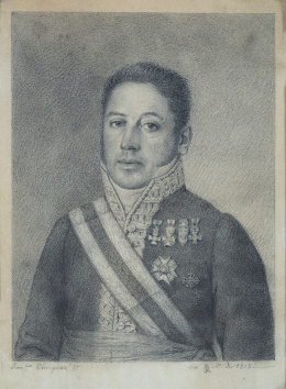 282.  FRANCISCO ENRÍQUEZ Y GARCÍA (doc. 1791-1841)Retrato de caballero con condecoración de la orden de Calatrava, de San Hermenegildo y segundo ejército.