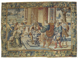 870.  “Esther ante el Rey Asuero” en lana y sedaCartón del círculo de Bernard Van OrleyManufactura flamenca, Bruselas, h. 1570..