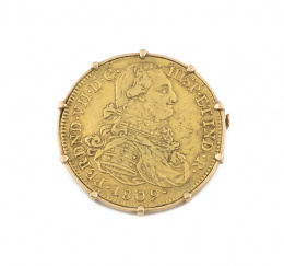 843.  Broche con moneda de 8 escudos de Fernando VII de 1809 México JF