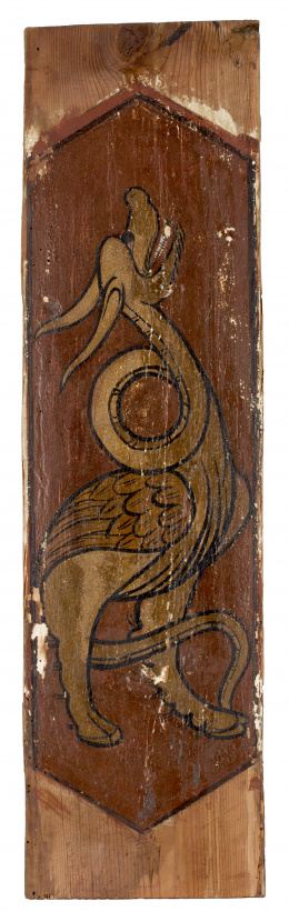 1246.  Arrocabe mudejar de madera de pino pintado decorado con un dragón, ffs. del S. XV..